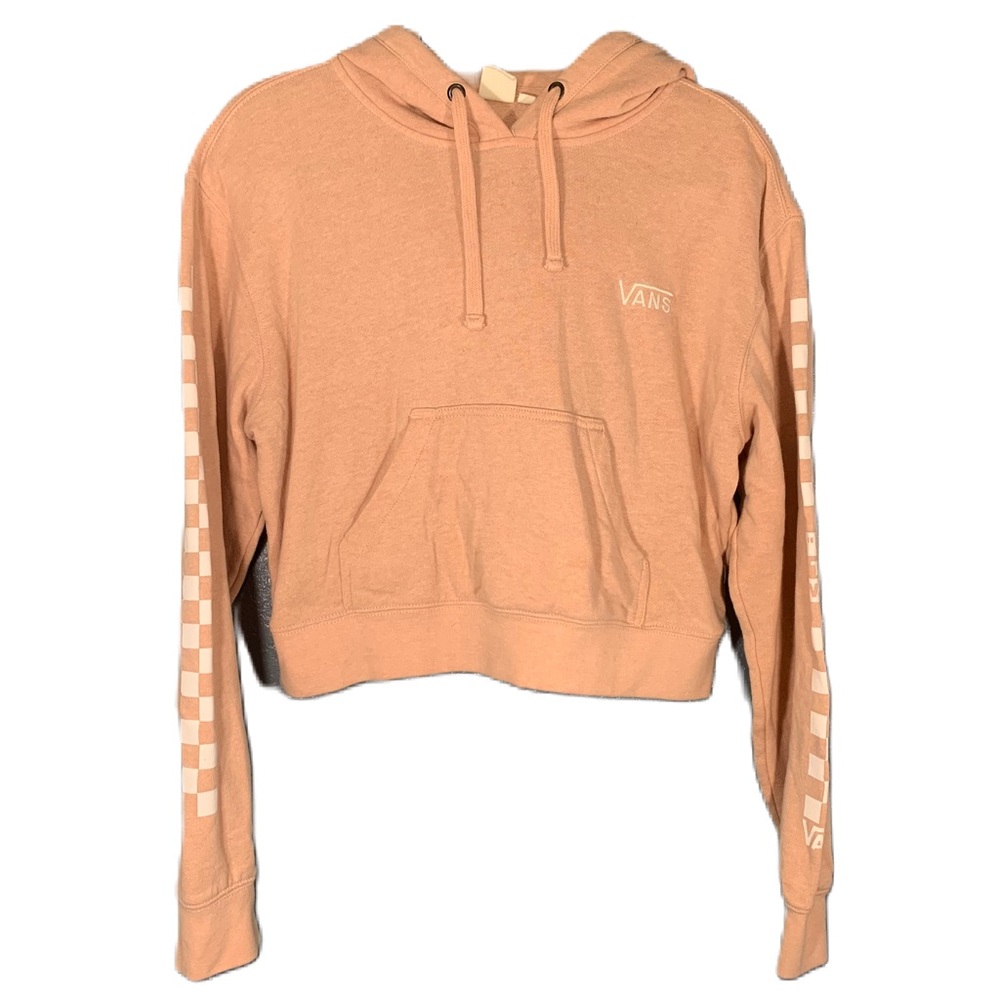 Vans Boxed Check Crop Pullover Hoodie Sweater Drawstring Womens small peach